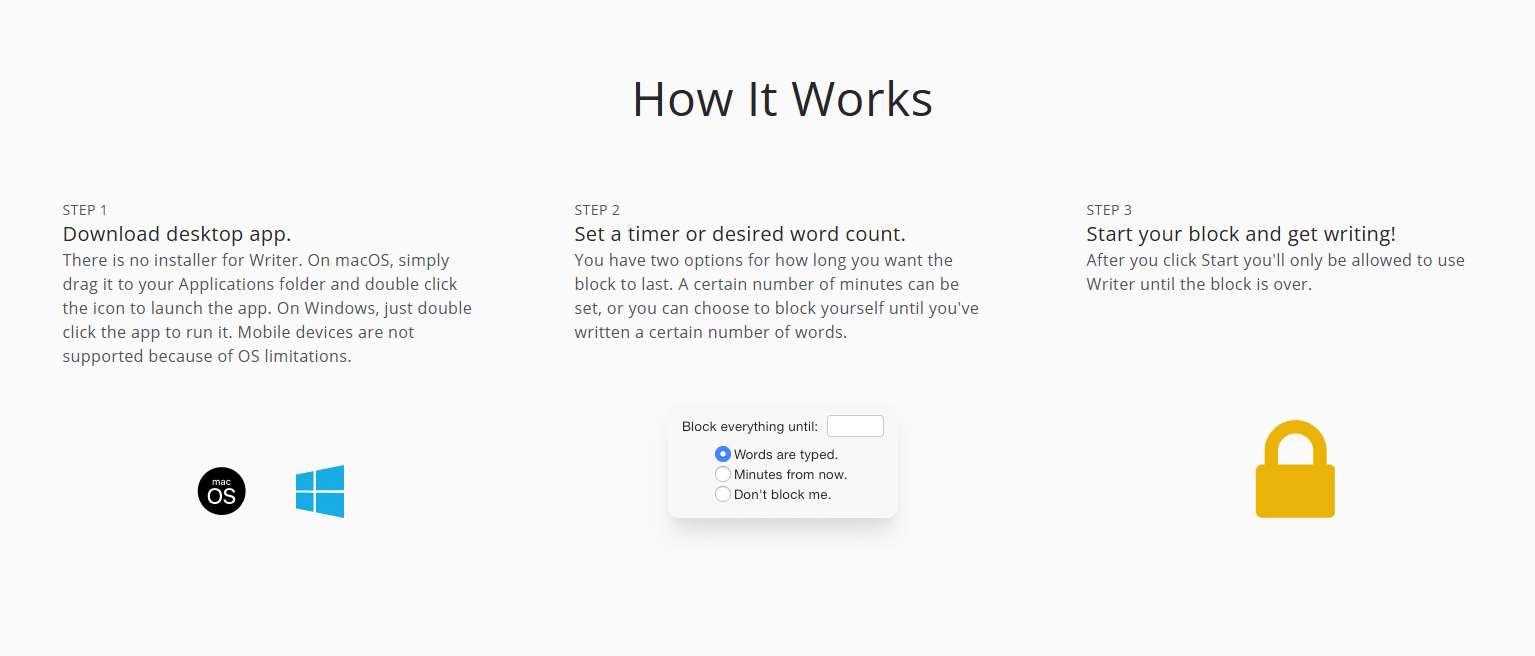 Cold Turkey Writer Writing Software Home Page