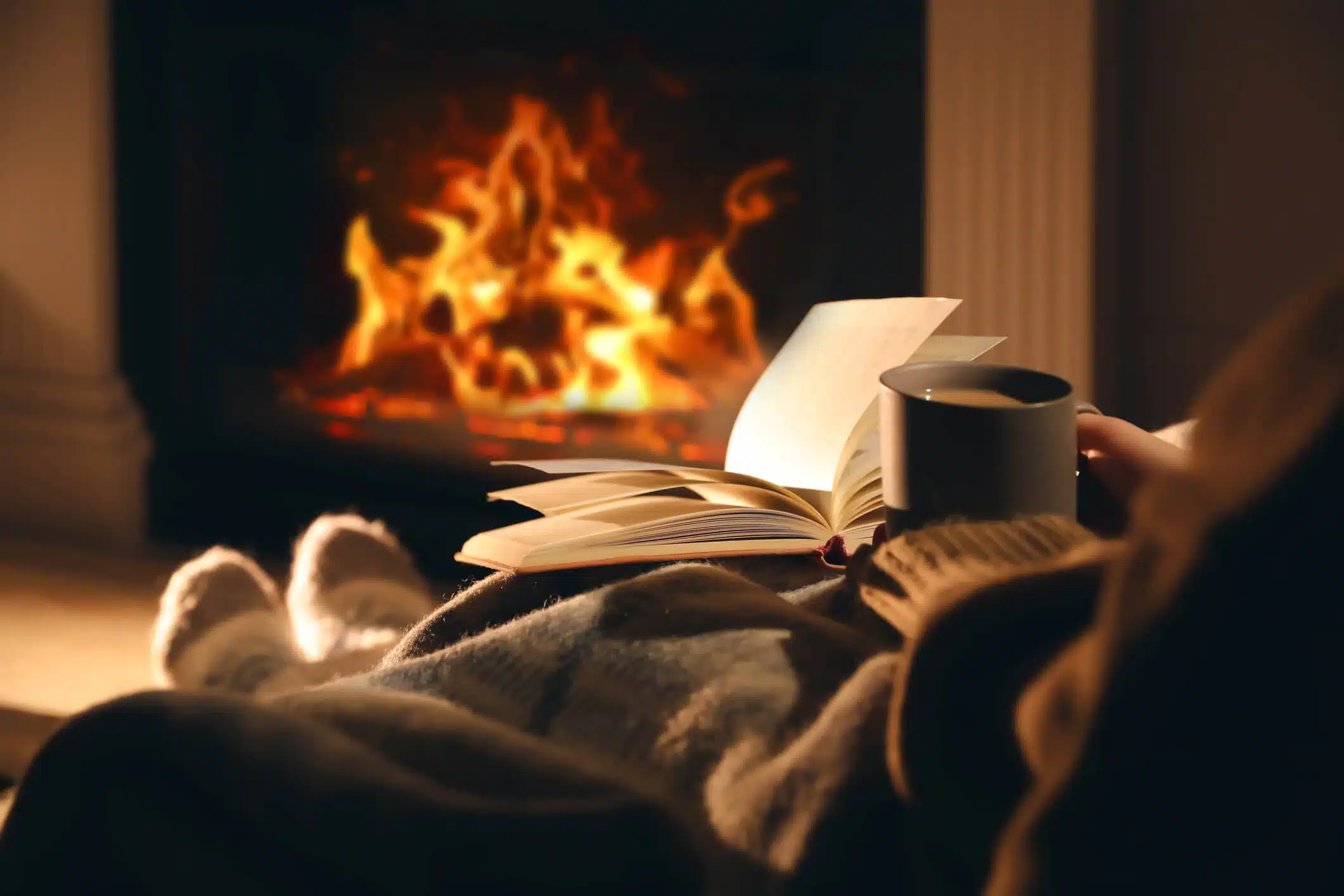 Woman Reading by Cozy Fire Woman Reading by Cozy Fire